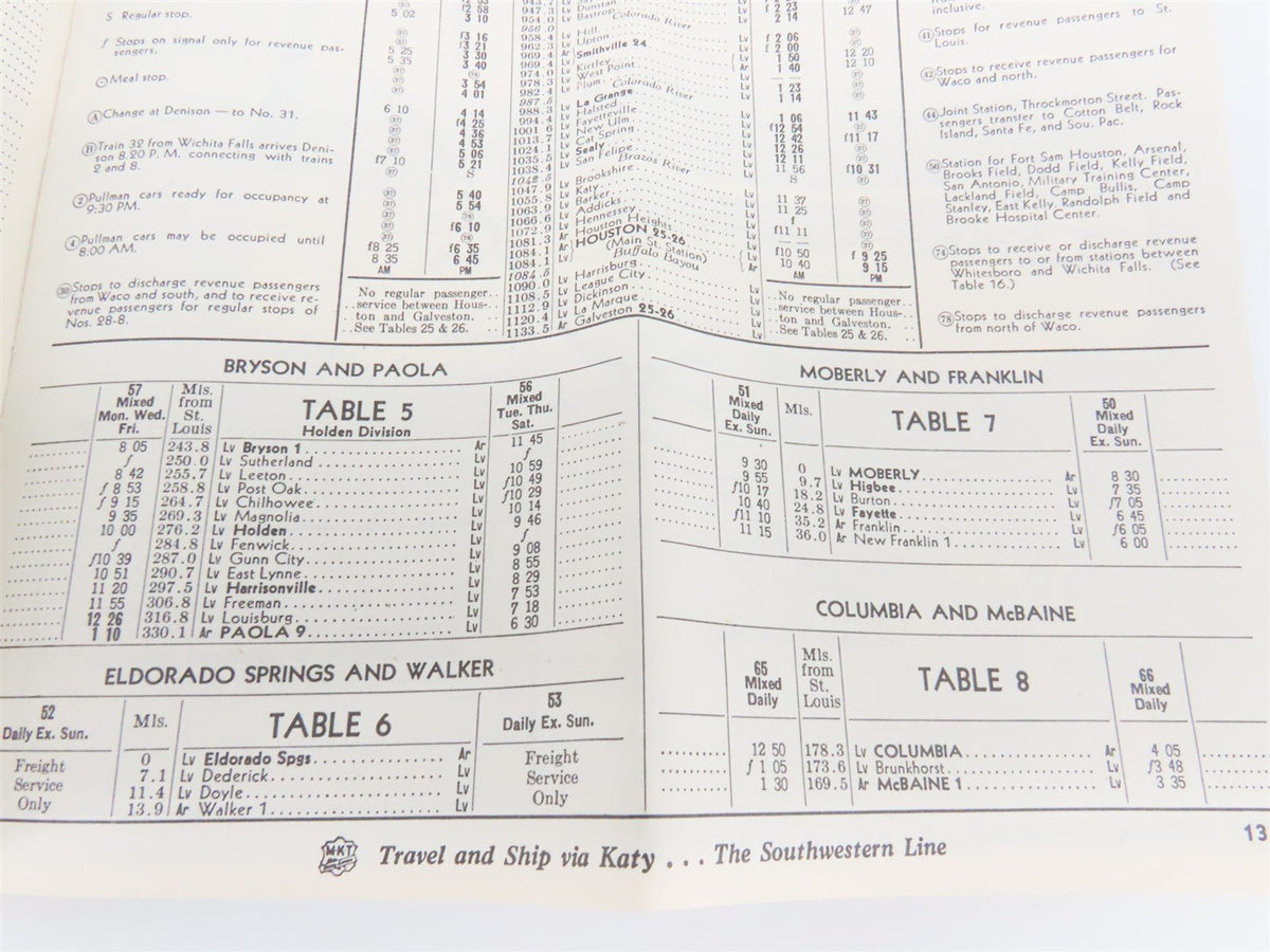 MKT Missouri Kansas Texas Katy Railroad Time Tables - December 1, 1948