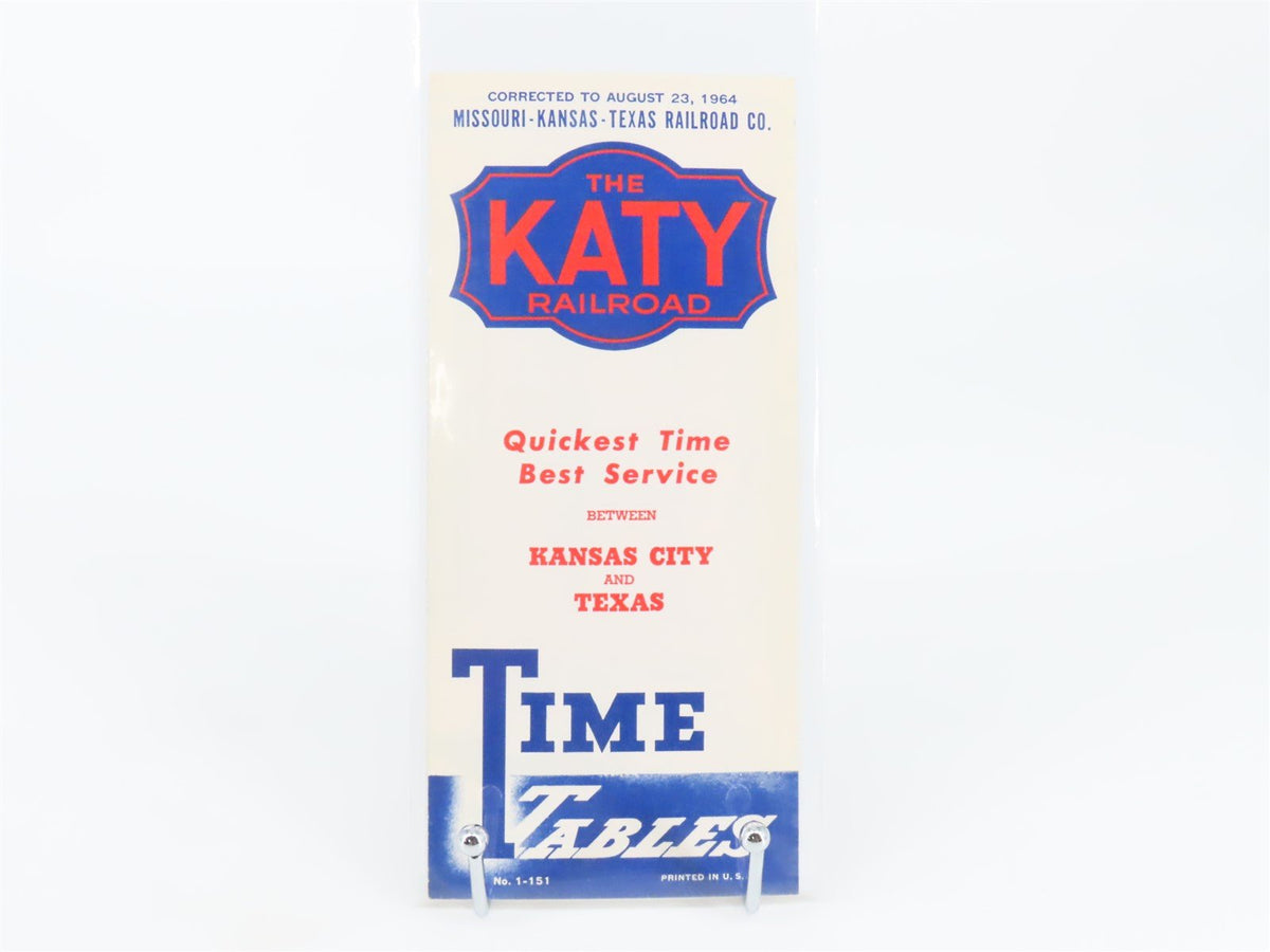 MKT Missouri Kansas Texas Katy Railroad Time Tables - August 23, 1964