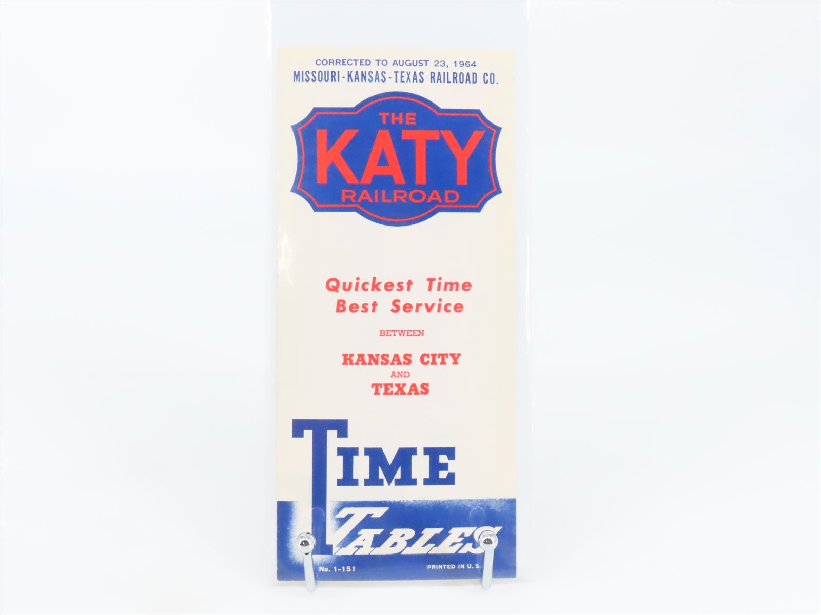 MKT Missouri Kansas Texas Katy Railroad Time Tables - August 23, 1964