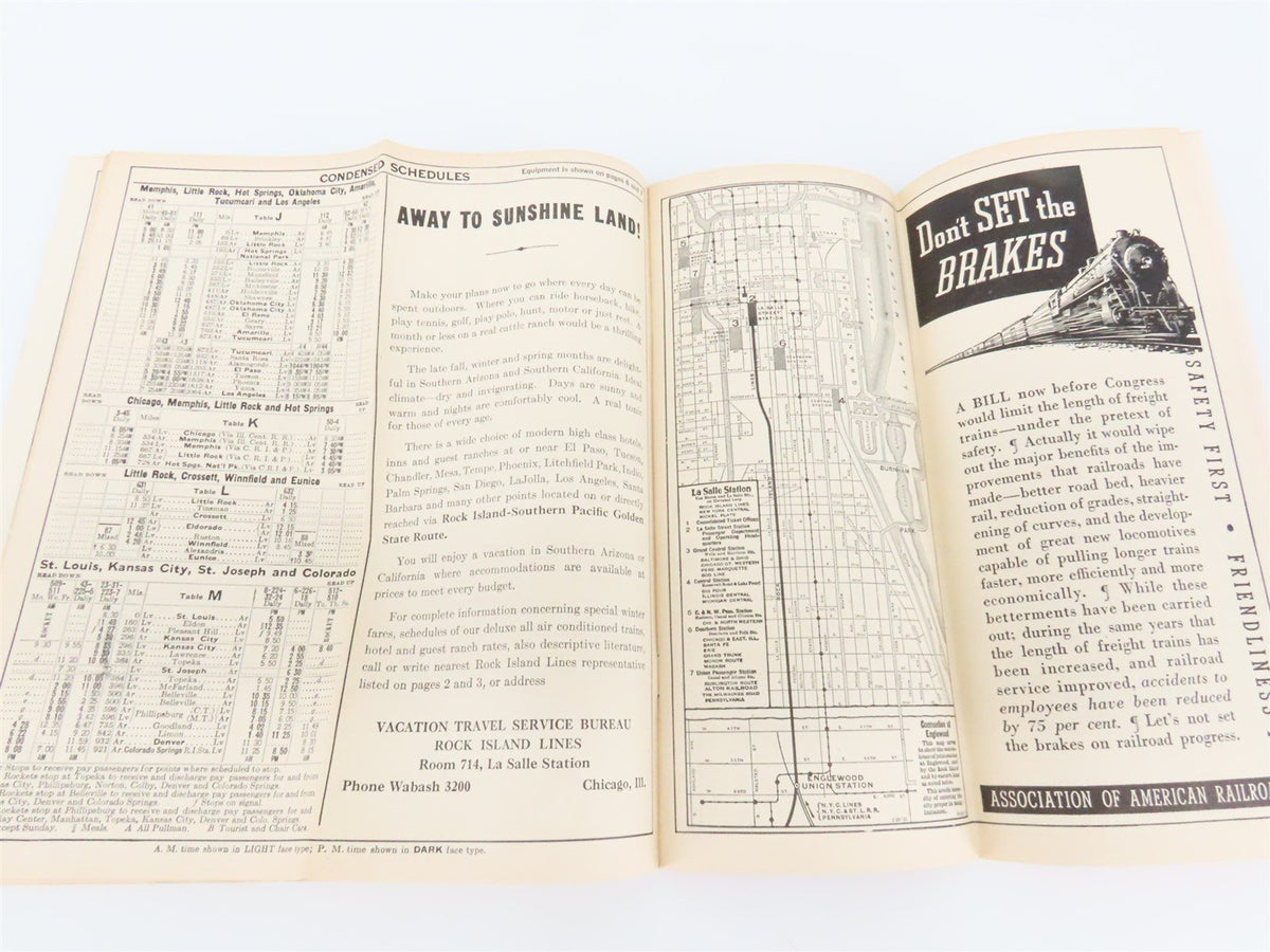 RI Rock Island &quot;Route of the Rockets&quot; Time Tables - December, 1937