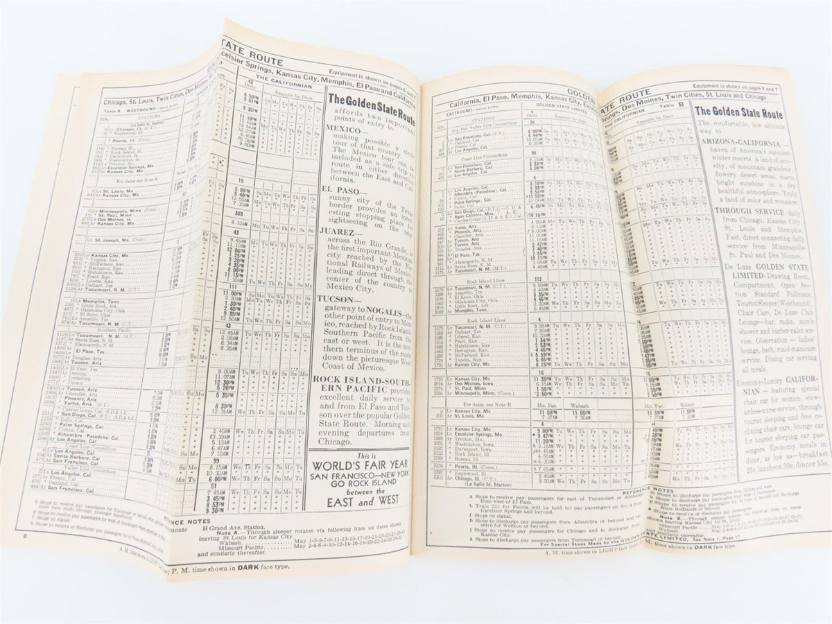 RI Rock Island &quot;Route of the Rockets&quot; Time Tables - May, 1939