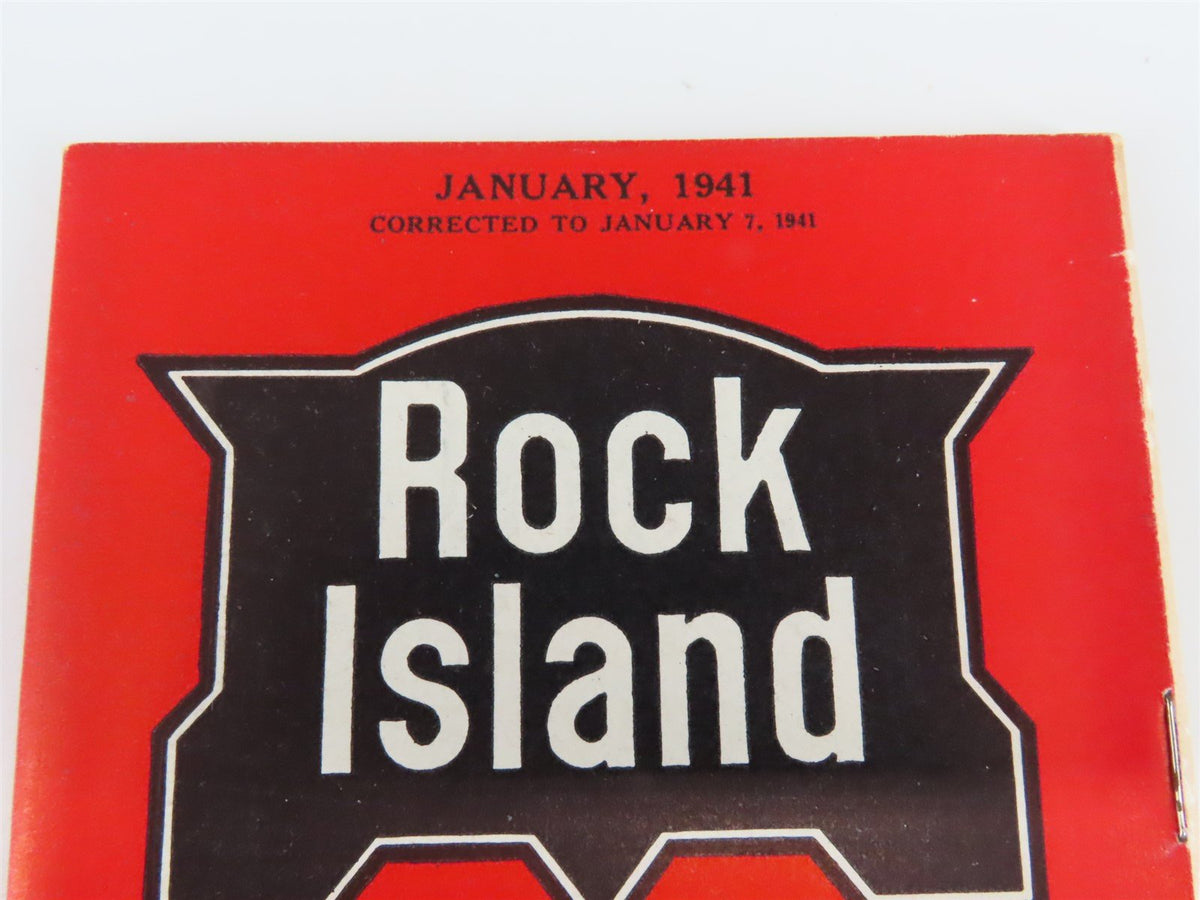 RI Rock Island &quot;Route of the Rockets&quot; Time Tables - January, 1941