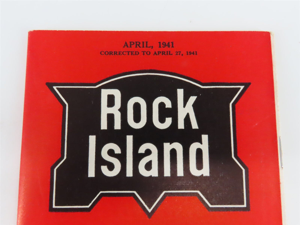 RI Rock Island &quot;Route of the Rockets&quot; Time Tables - April, 1941