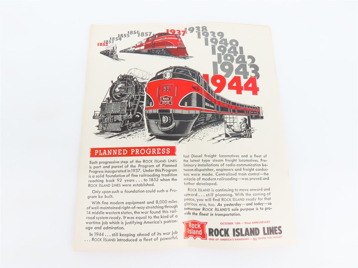 RI Rock Island &quot;Route of the Rockets&quot; Time Tables - October, 1944