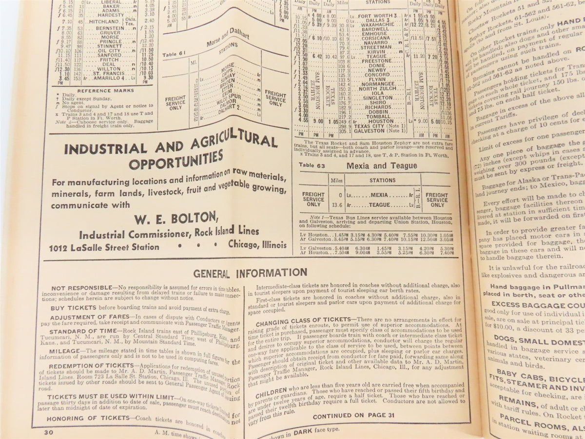 RI Rock Island &quot;Route of the Rockets&quot; Time Tables - October, 1944