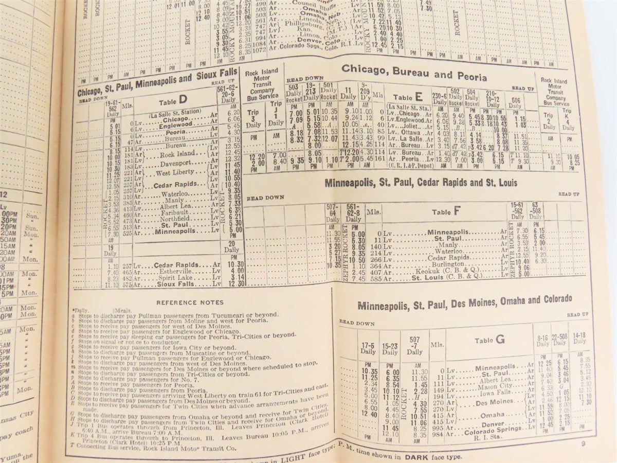 RI Rock Island &quot;Route of the Rockets&quot; Time Tables - January, 1945