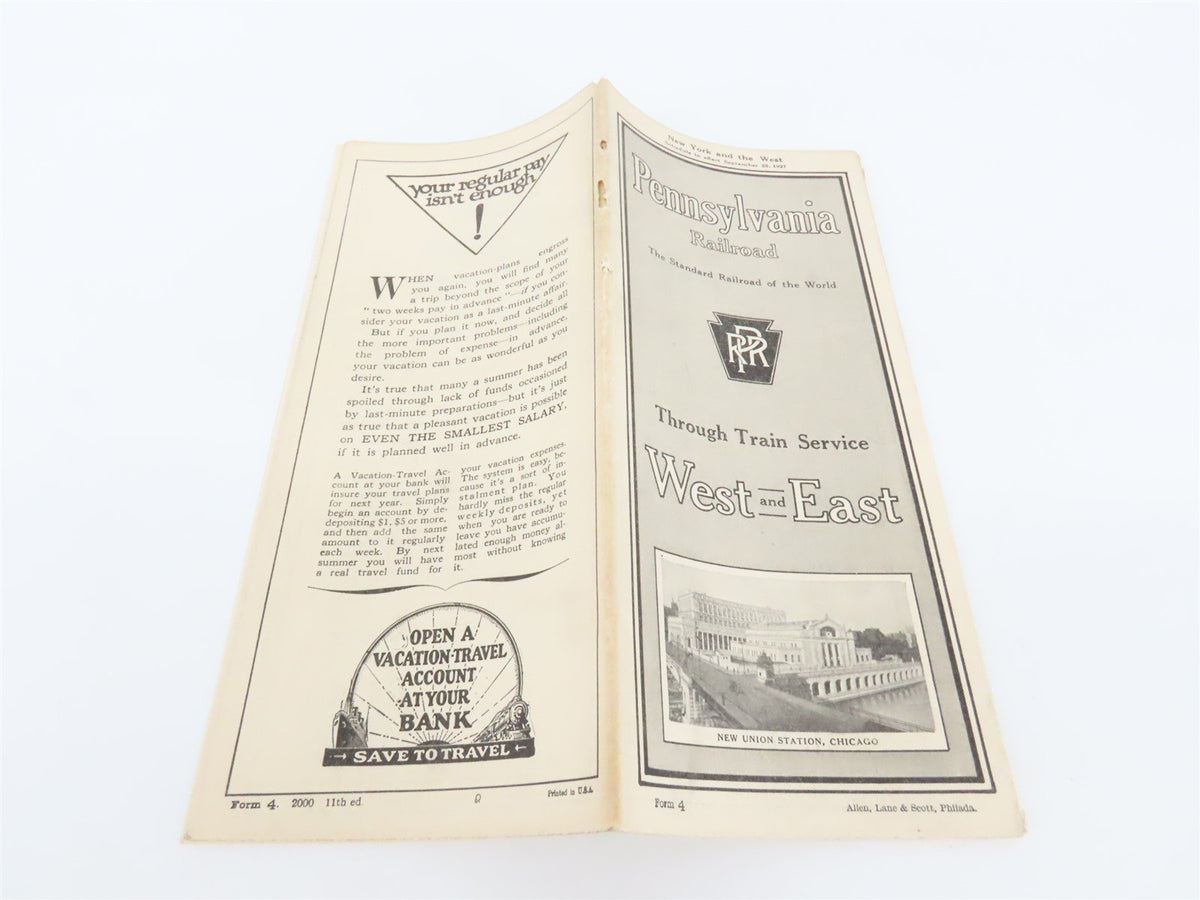 PRR Pennsylvania Railroad New York and the West Time Tables - September 25, 1927