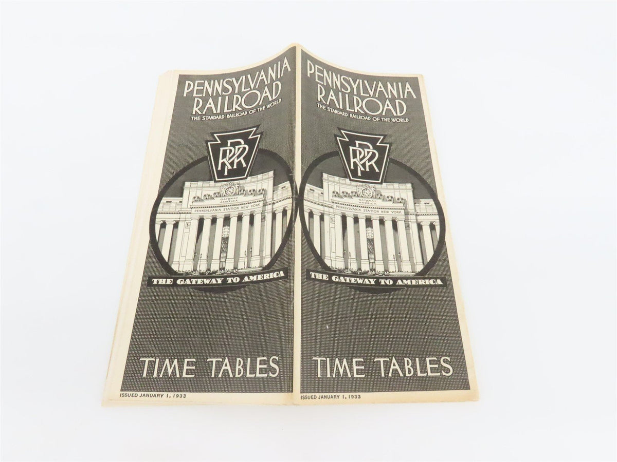 PRR Pennsylvania Railroad &quot;The Gateway To America&quot; Time Tables - January 1, 1933