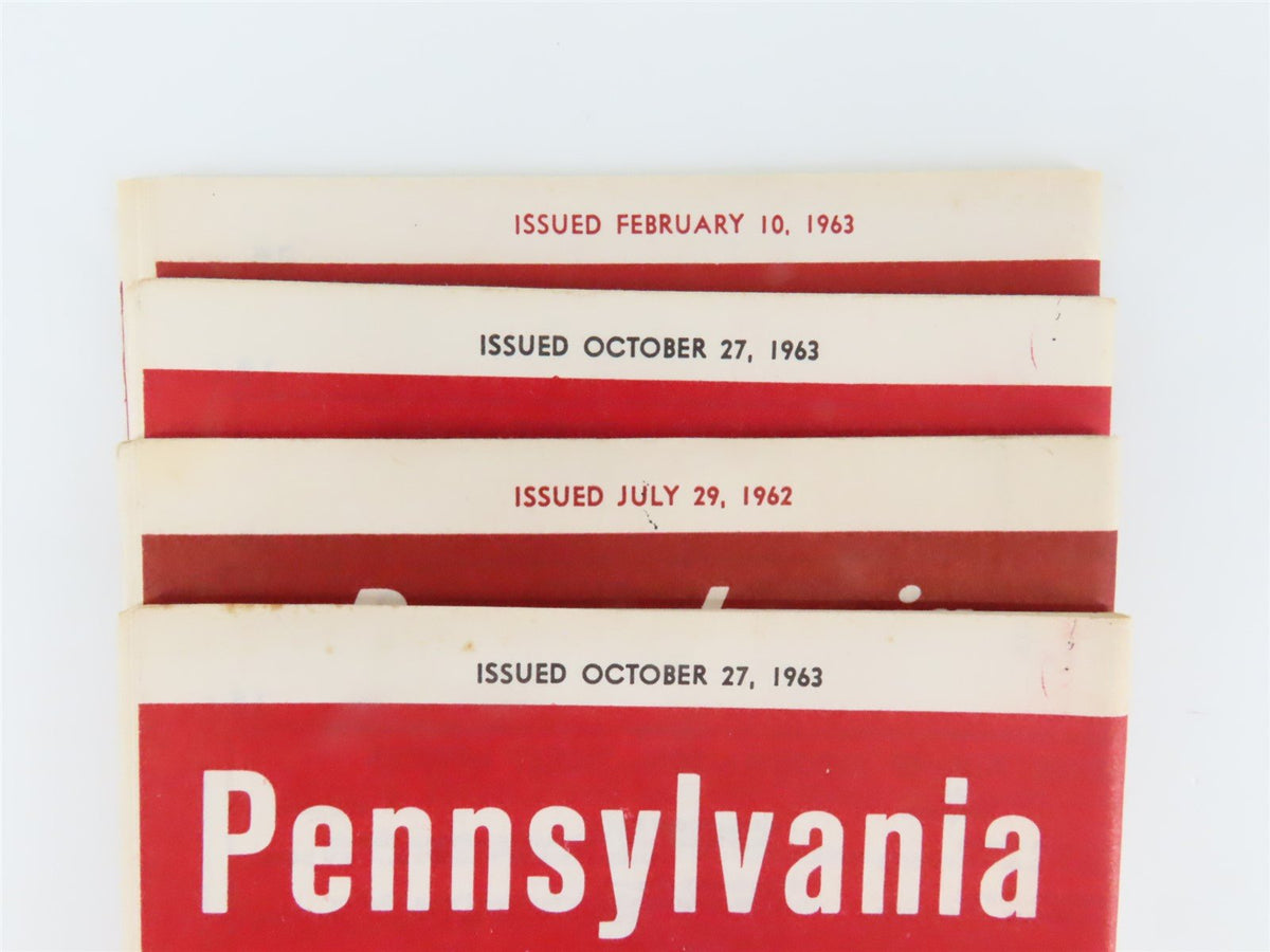 Lot of 4 PRR Pennsylvania Time Tables: July 29, 1962, Feb. 10 &amp; Oct. 27, 1963