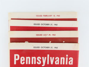 Lot of 4 PRR Pennsylvania Time Tables: July 29, 1962, Feb. 10 & Oct. 27, 1963