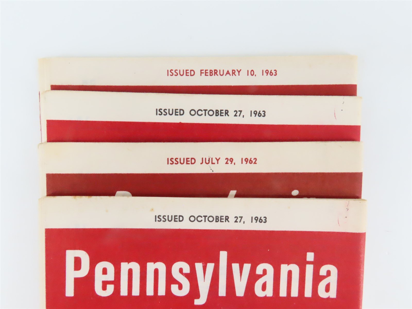 Lot of 4 PRR Pennsylvania Time Tables: July 29, 1962, Feb. 10 & Oct. 27, 1963