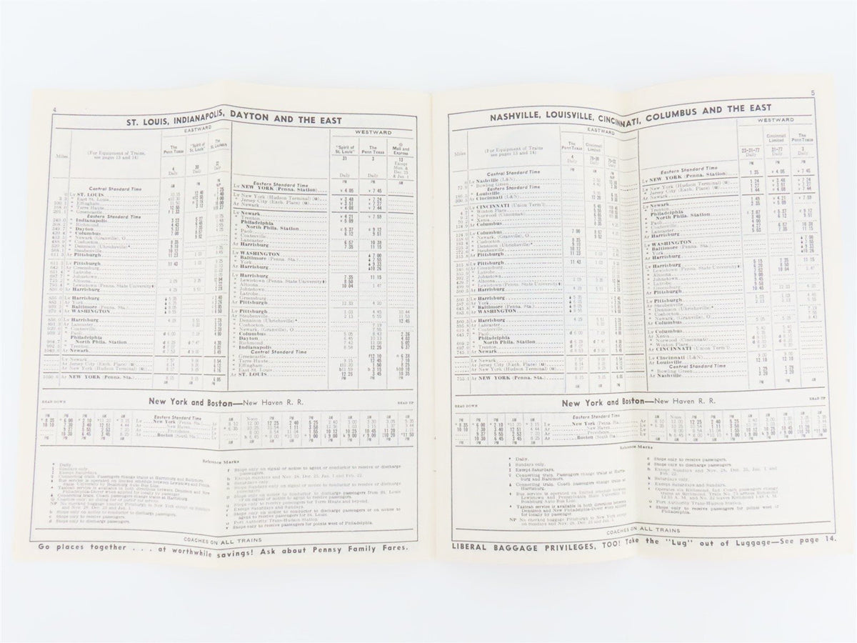 Lot of 4 PRR Pennsylvania Time Tables: July 29, 1962, Feb. 10 &amp; Oct. 27, 1963