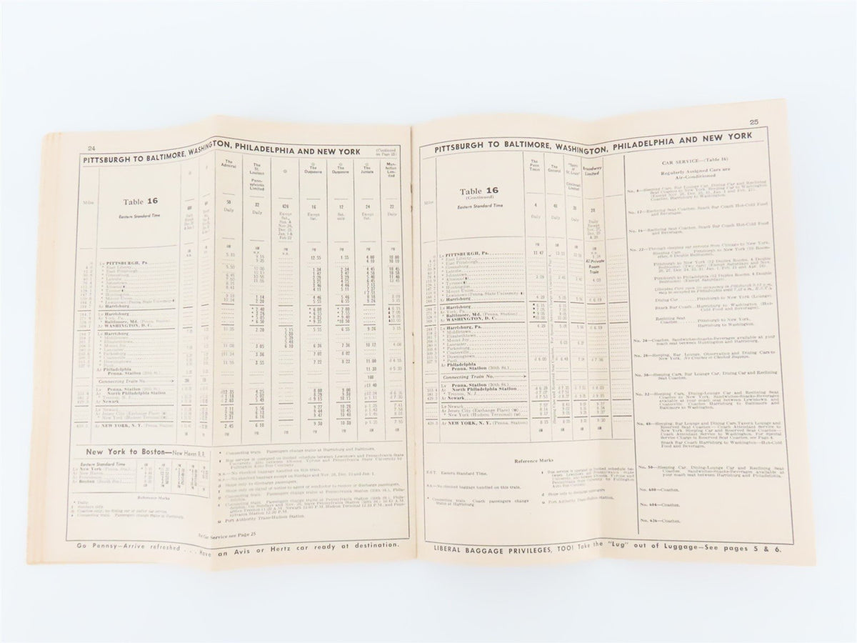 PRR Pennsylvania Railroad Passenger Train Time Tables - October 25, 1964