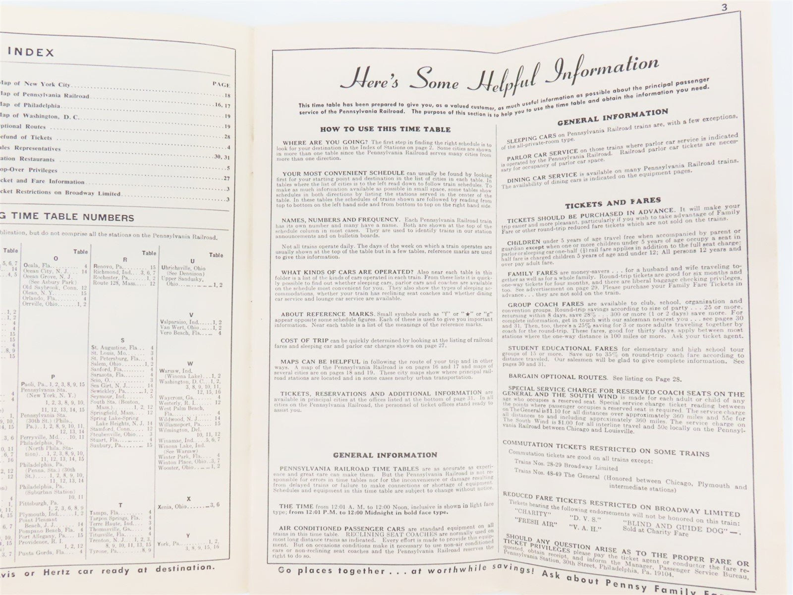 PRR Pennsylvania Railroad Passenger Train Schedules - October 30, 1966