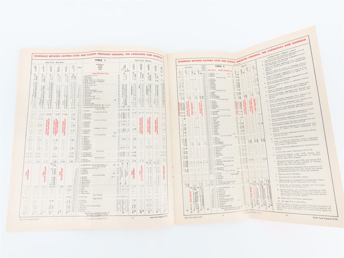 SAL Seaboard Air Line &quot;Route Of Courteous Service&quot; Time Table - Oct. 25, 1964