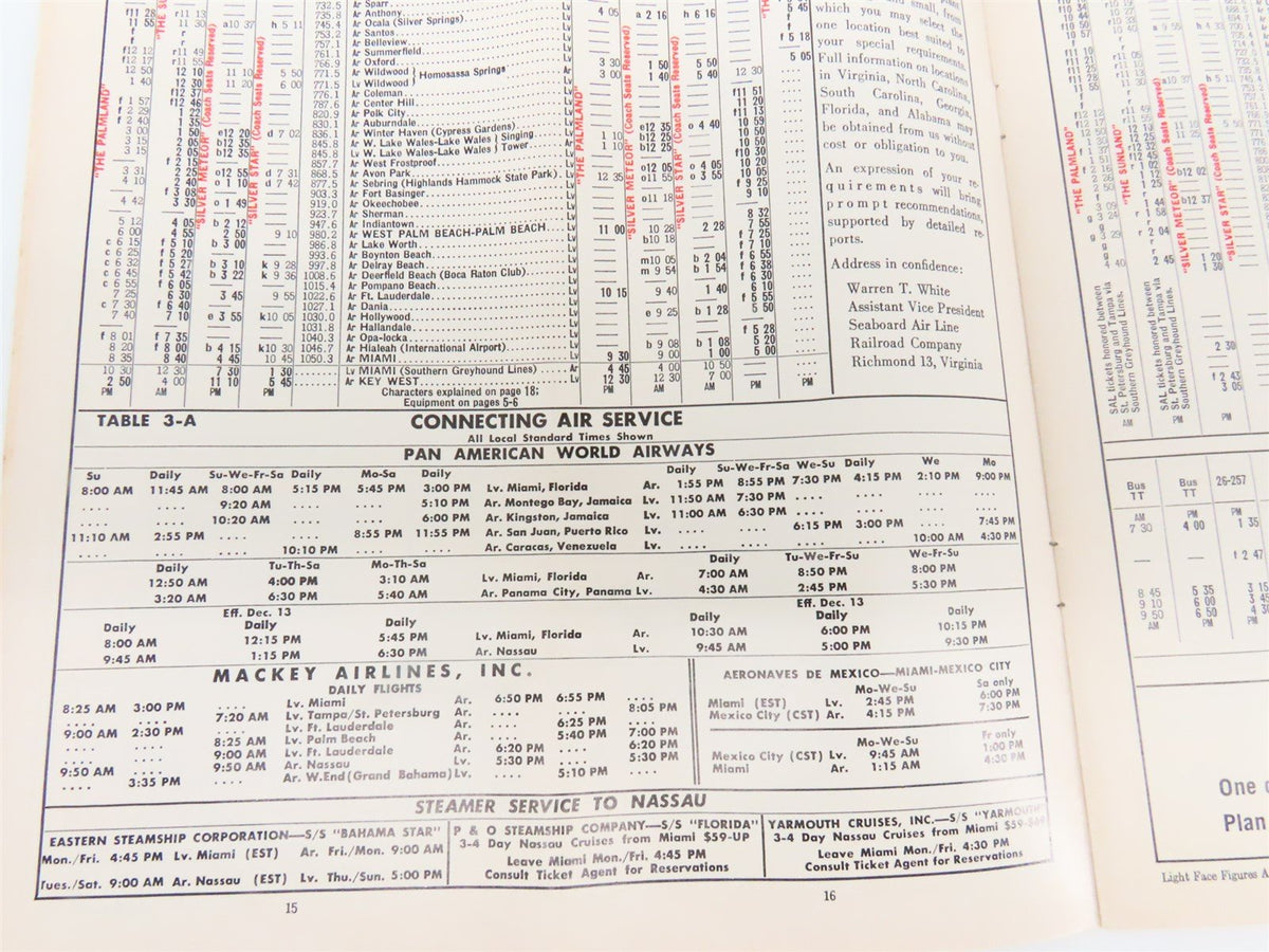 SAL Seaboard Air Line &quot;Route Of Courteous Service&quot; Time Table - Oct. 25, 1964