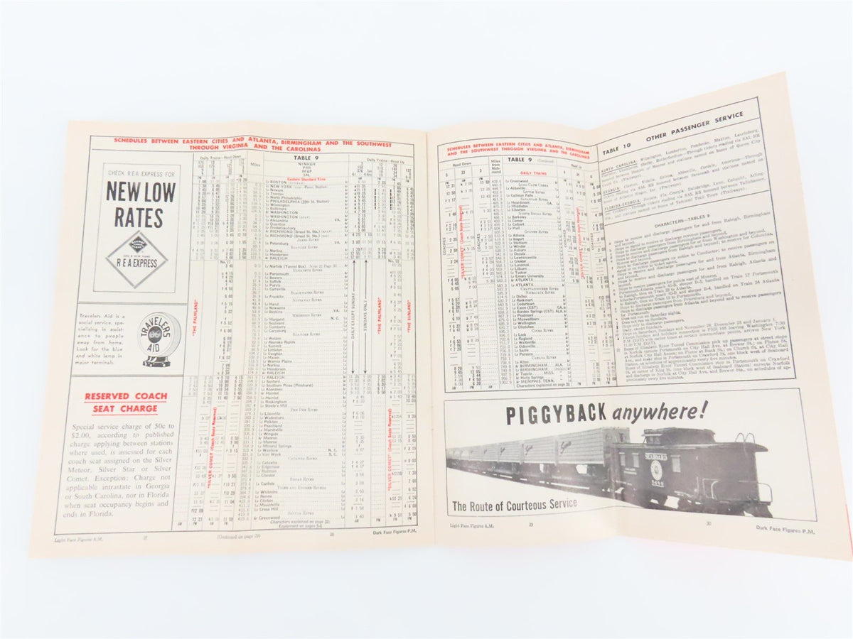 SAL Seaboard Air Line &quot;Route Of Courteous Service&quot; Time Table - Oct. 25, 1964