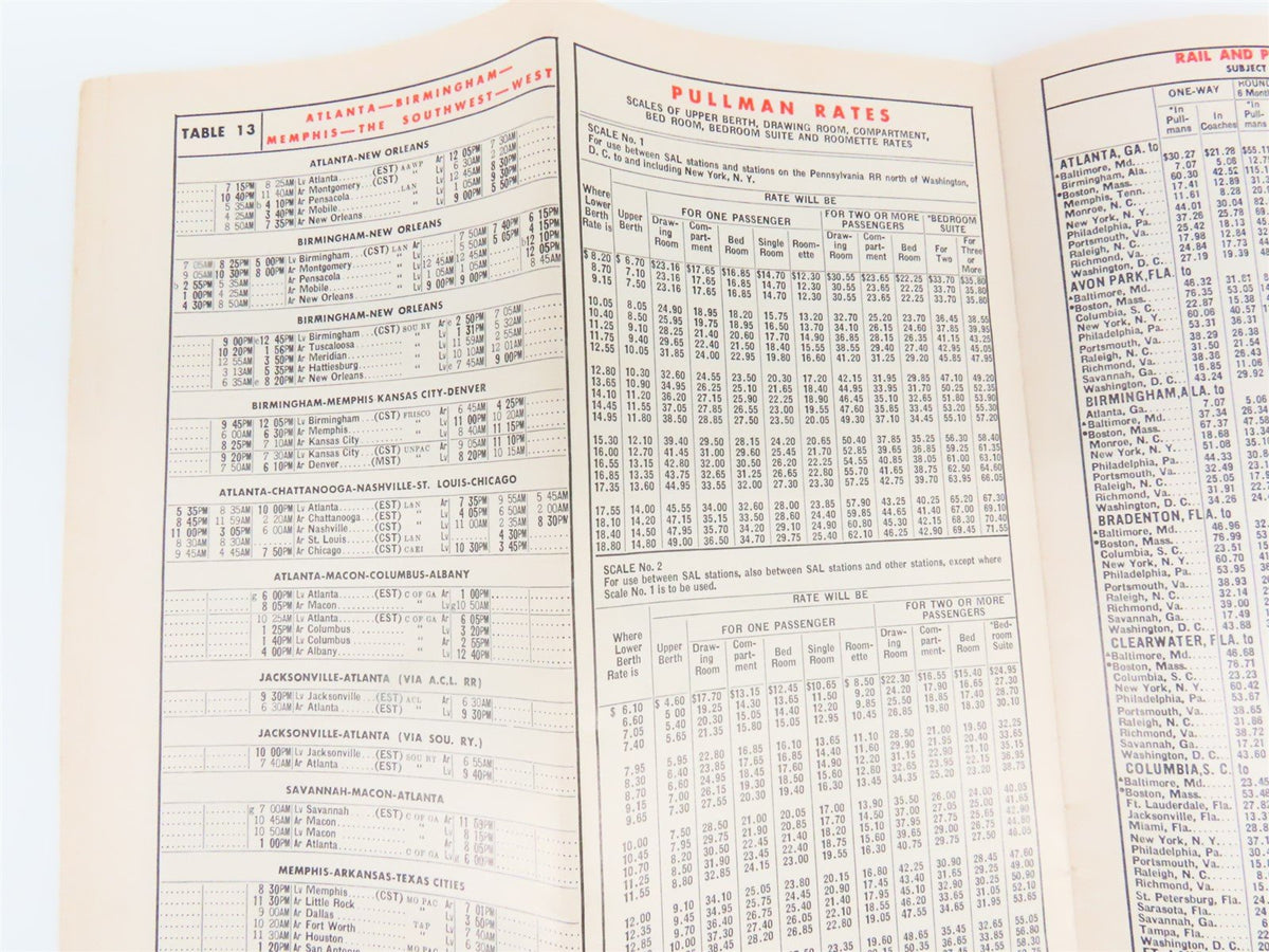 SAL Seaboard Air Line &quot;Route Of Courteous Service&quot; Time Table - Oct. 25, 1964