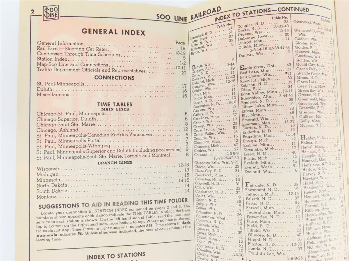 SOO Line Railroad Time Tables - November 15, 1955