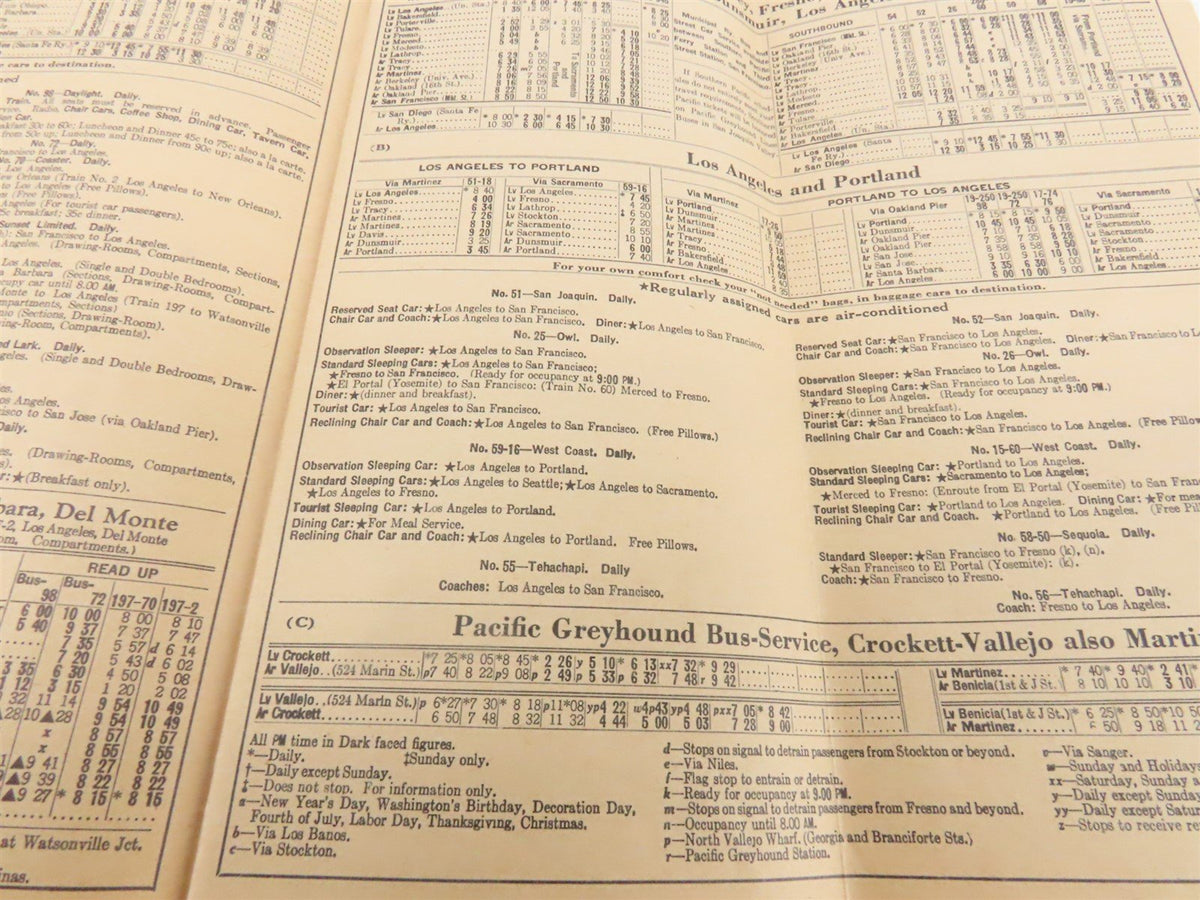 SP Southern Pacific Sunset Route &amp; Golden State Route Time Tables - August, 1939