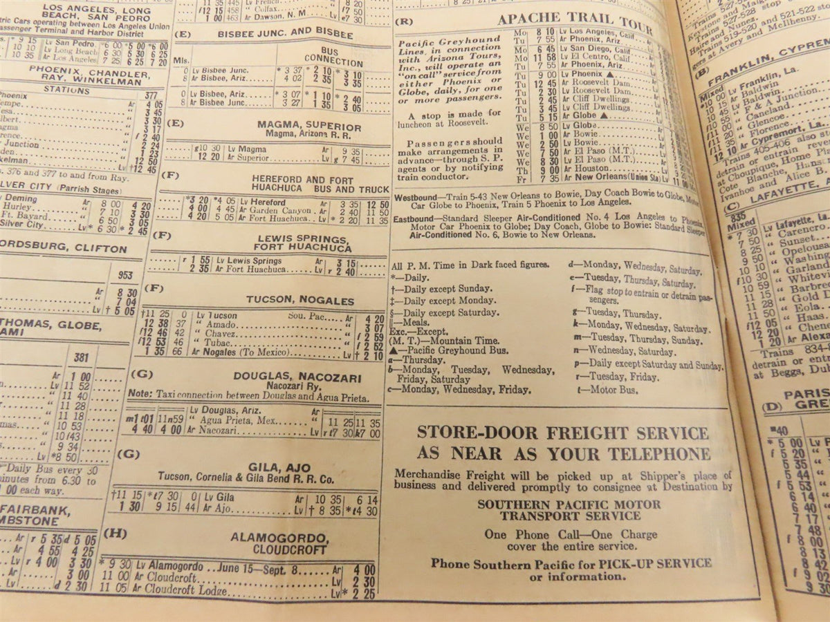 SP Southern Pacific Sunset Route &amp; Golden State Route Time Tables - August, 1939