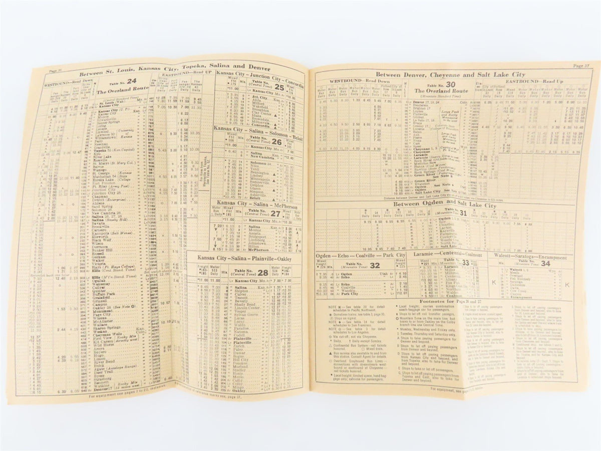UP Union Pacific Railroad Time Tables - April 29, 1956
