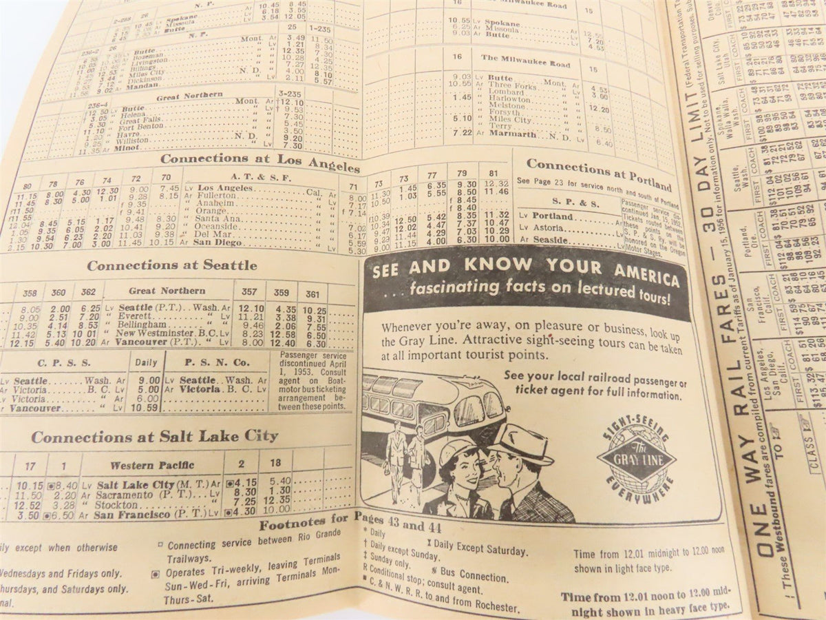 UP Union Pacific Railroad Time Tables - April 29, 1956