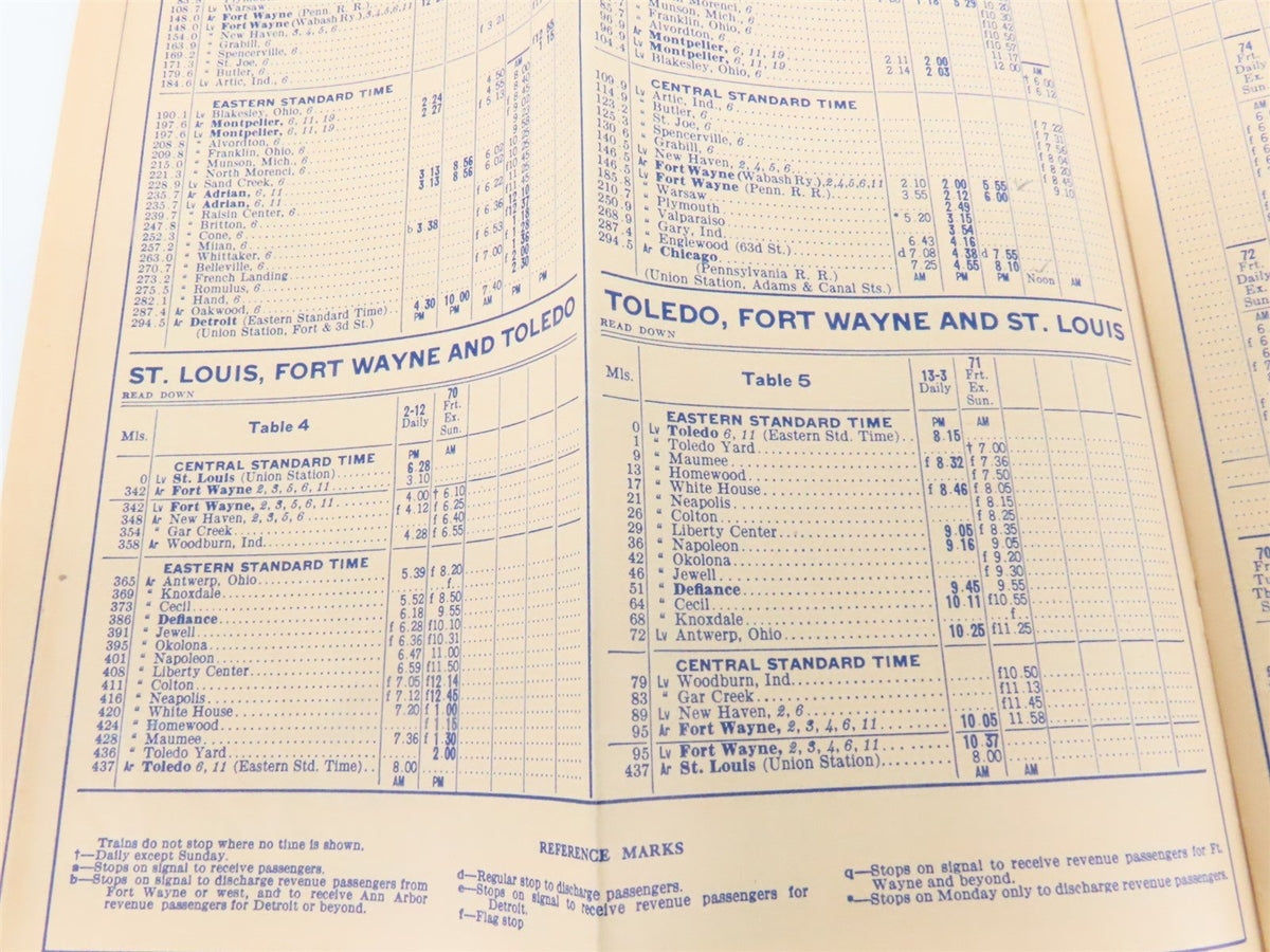 WAB Wabash Railroad &quot;Follow the Flag&quot; Time Tables - September 25, 1938