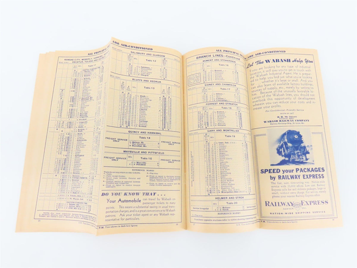 WAB Wabash Railroad &quot;Follow the Flag&quot; Time Tables - September 25, 1938