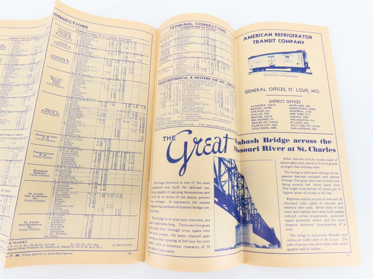 WAB Wabash Railroad &quot;Follow the Flag&quot; Time Tables - September 25, 1938