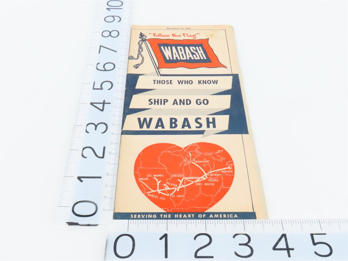 WAB Wabash Railroad &quot;Follow the Flag&quot; Time Tables - November 18, 1945