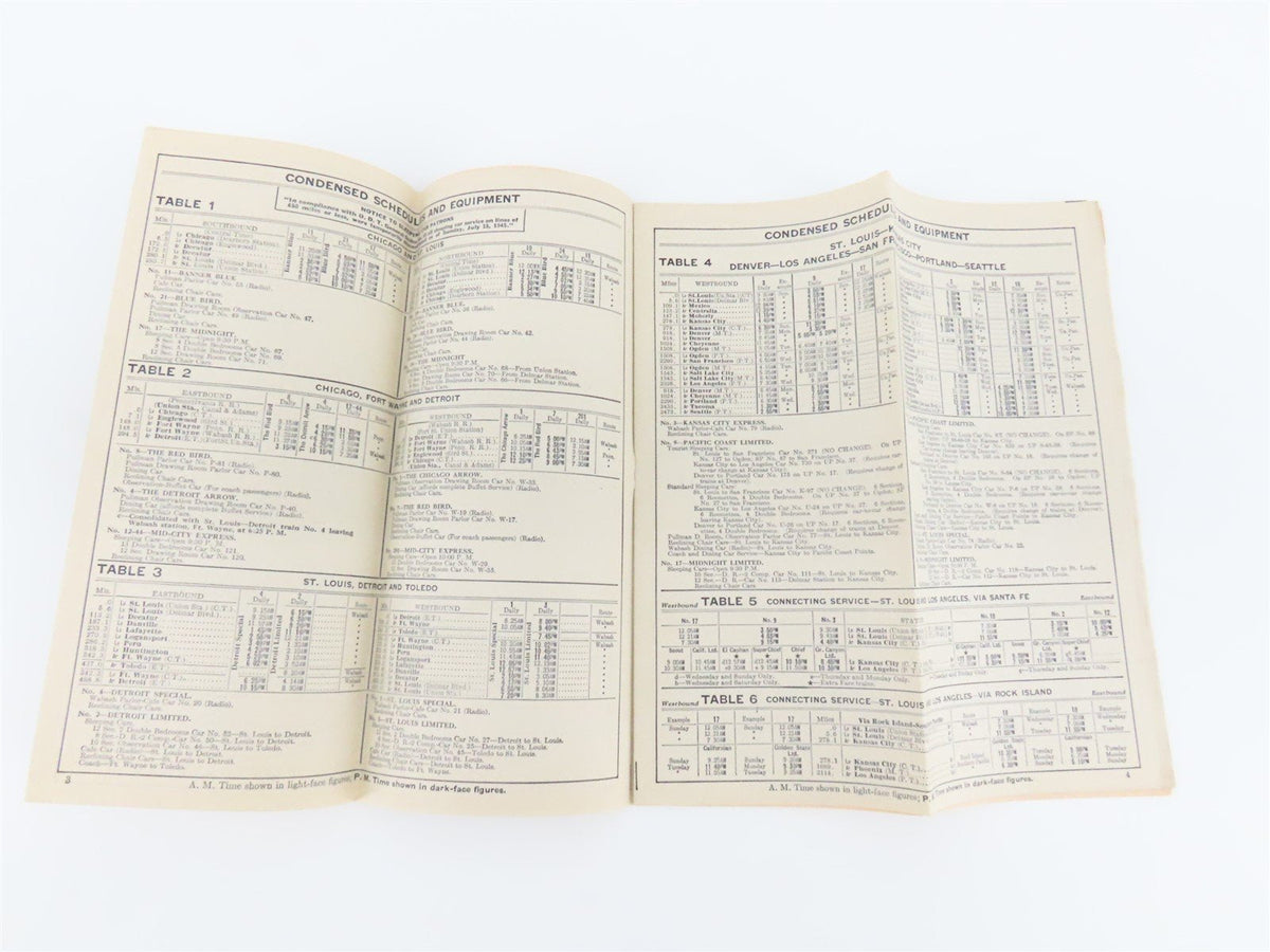 WAB Wabash Railroad &quot;Follow the Flag&quot; Time Tables - November 18, 1945