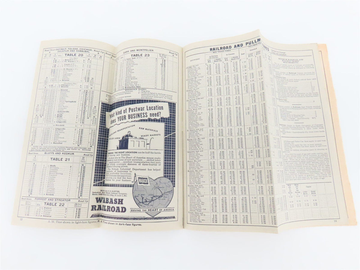 WAB Wabash Railroad &quot;Follow the Flag&quot; Time Tables - November 18, 1945