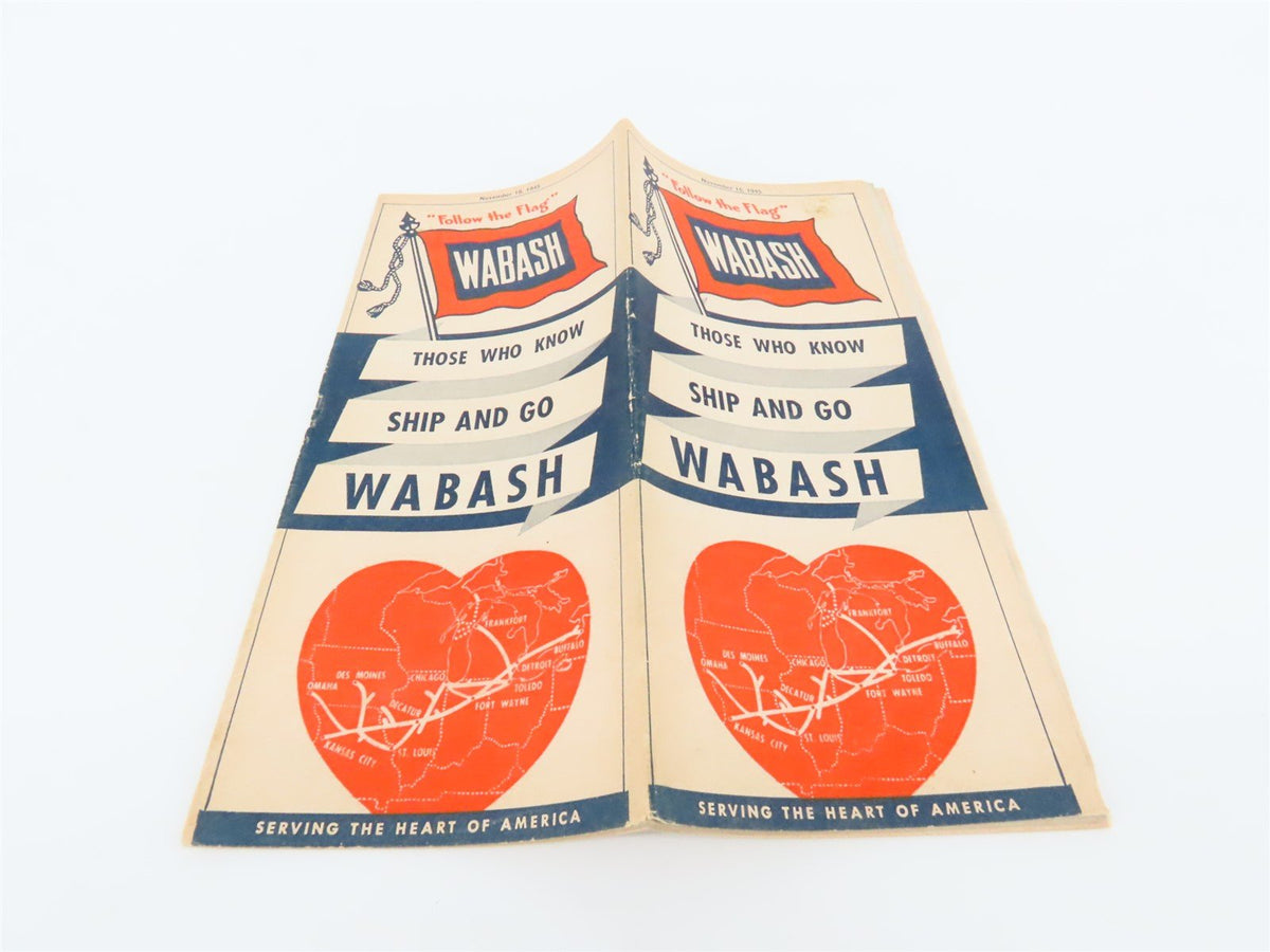 WAB Wabash Railroad &quot;Follow the Flag&quot; Time Tables - November 18, 1945