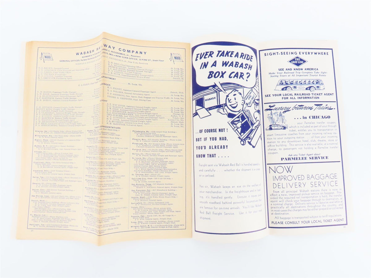 WAB Wabash Railroad &quot;Follow the Flag&quot; Time Tables - April 27, 1941