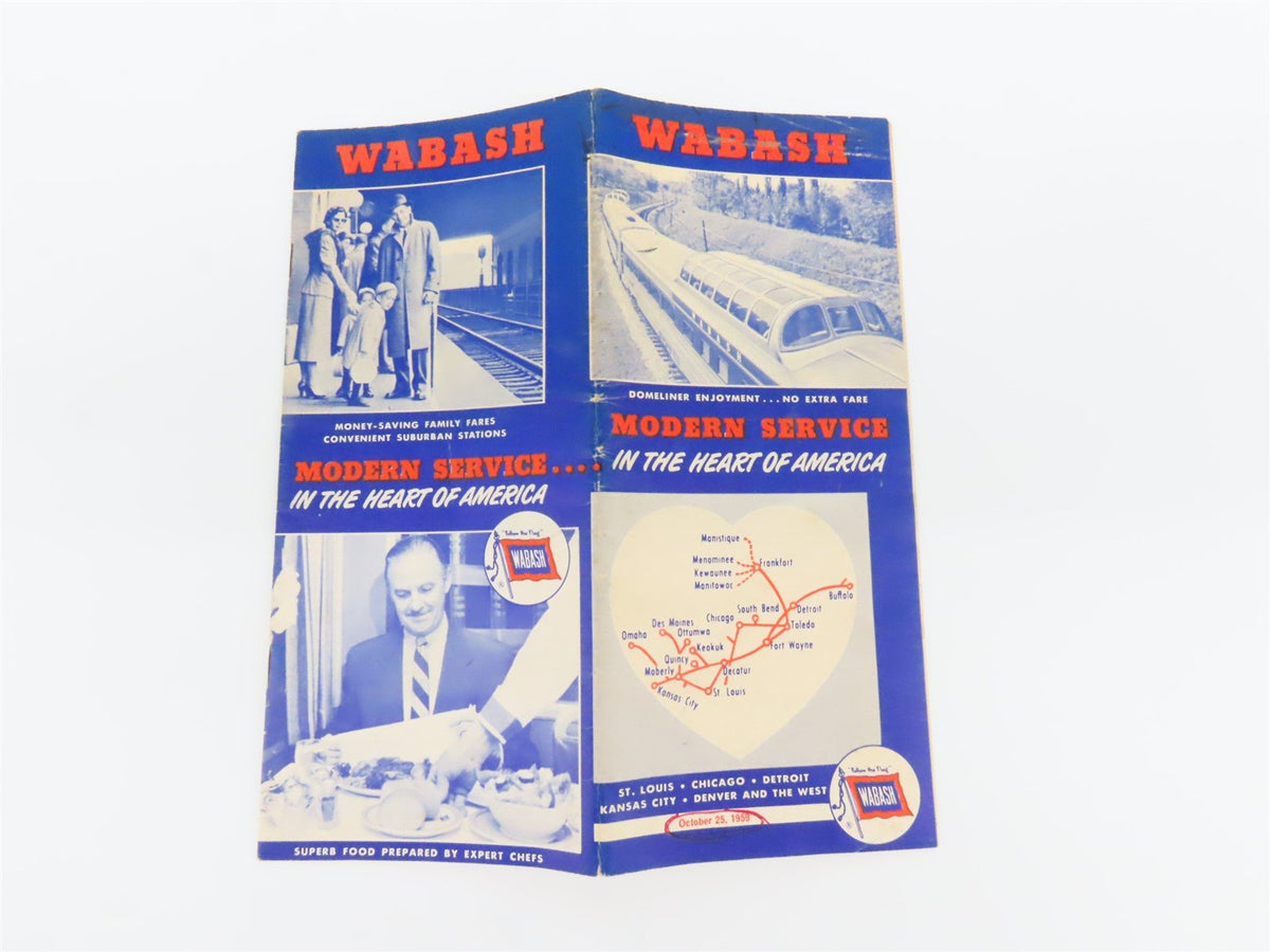 WAB Wabash Railroad &quot;Follow the Flag&quot; Time Tables - October 25, 1959