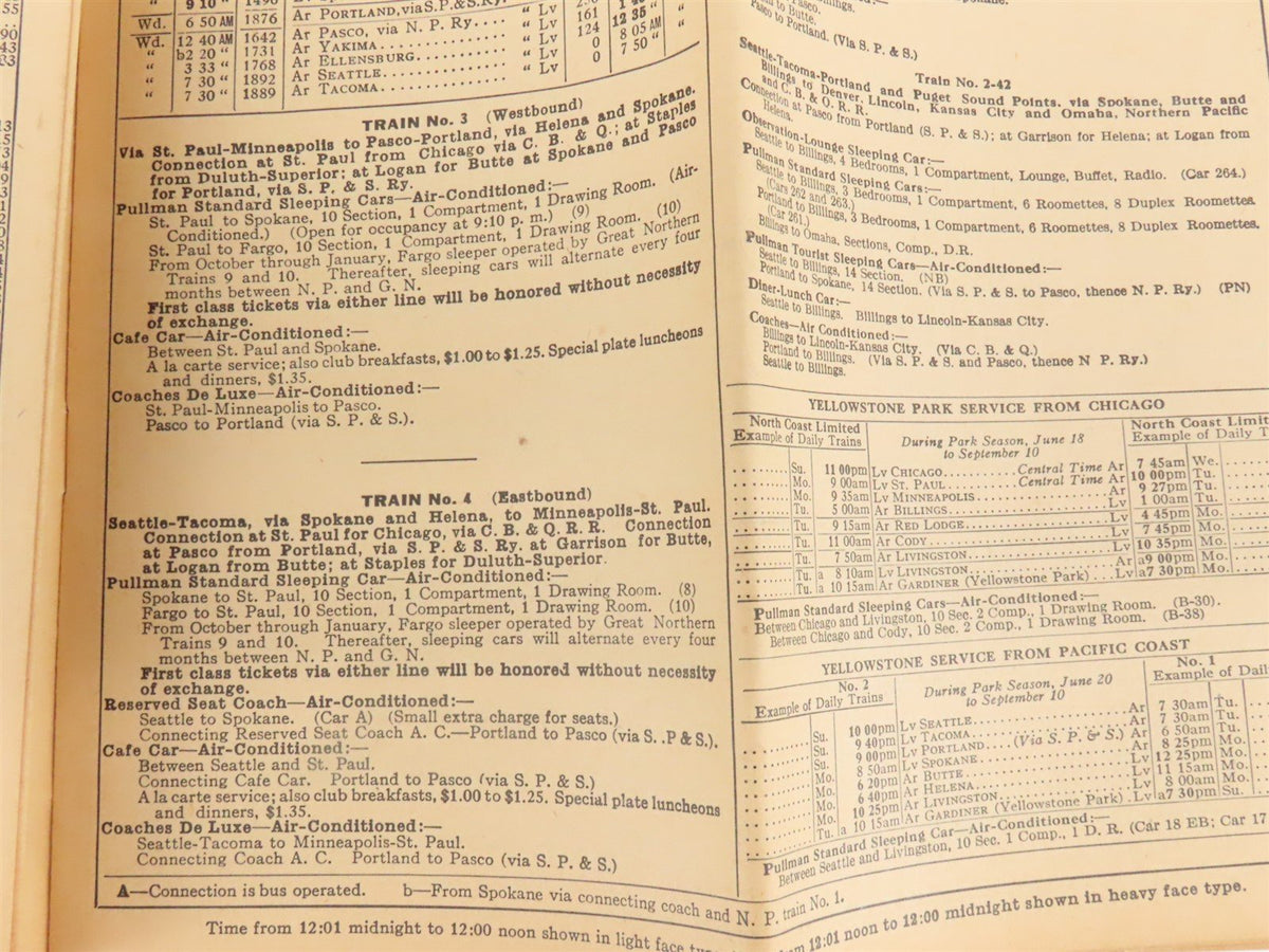 Northern Pacific Yellowstone Park Line Passenger Schedules: Fall-Winter, 1949