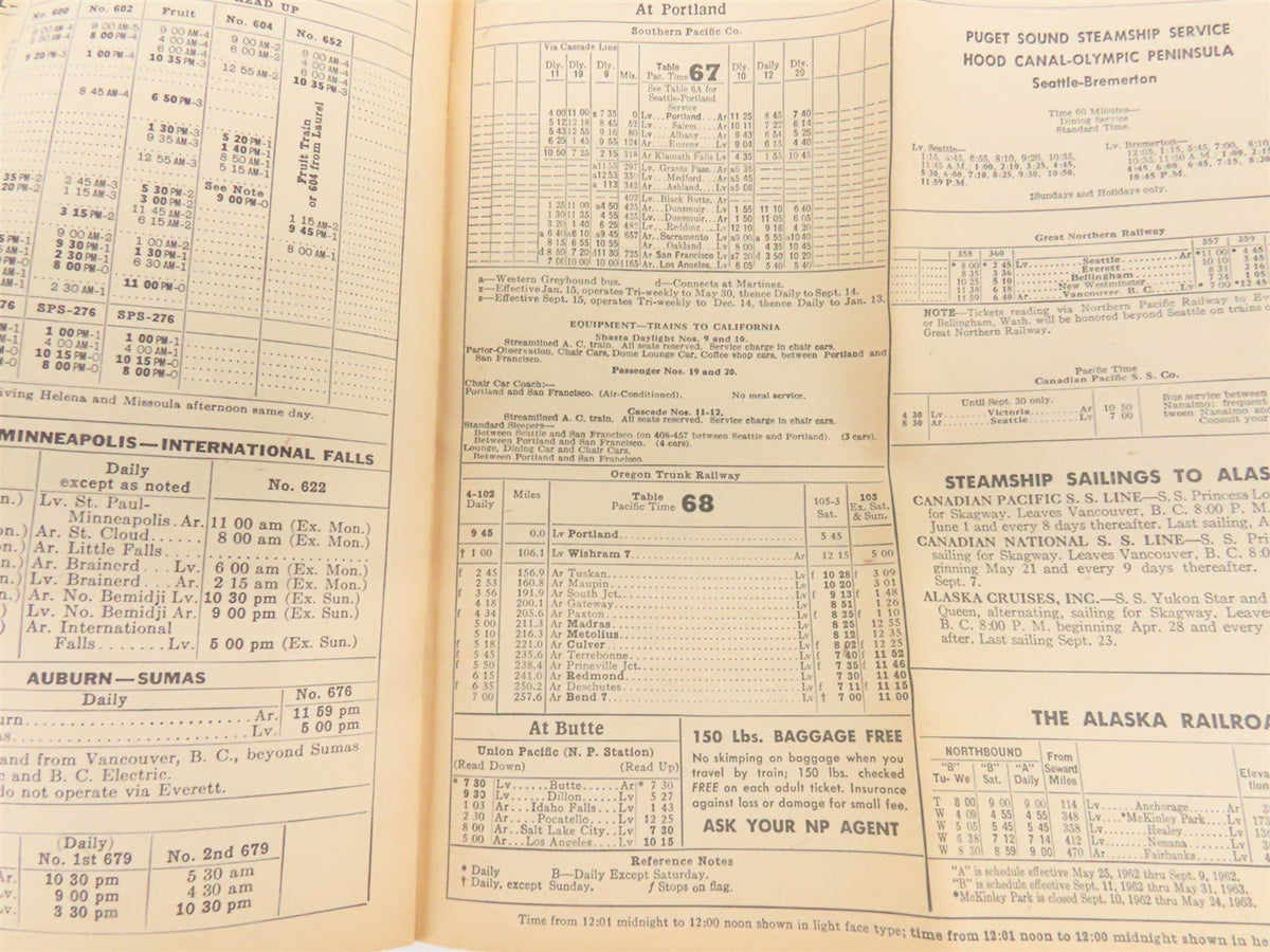 Northern Pacific Route of the Vista-Dome Passenger Train Schedules May 27, 1962