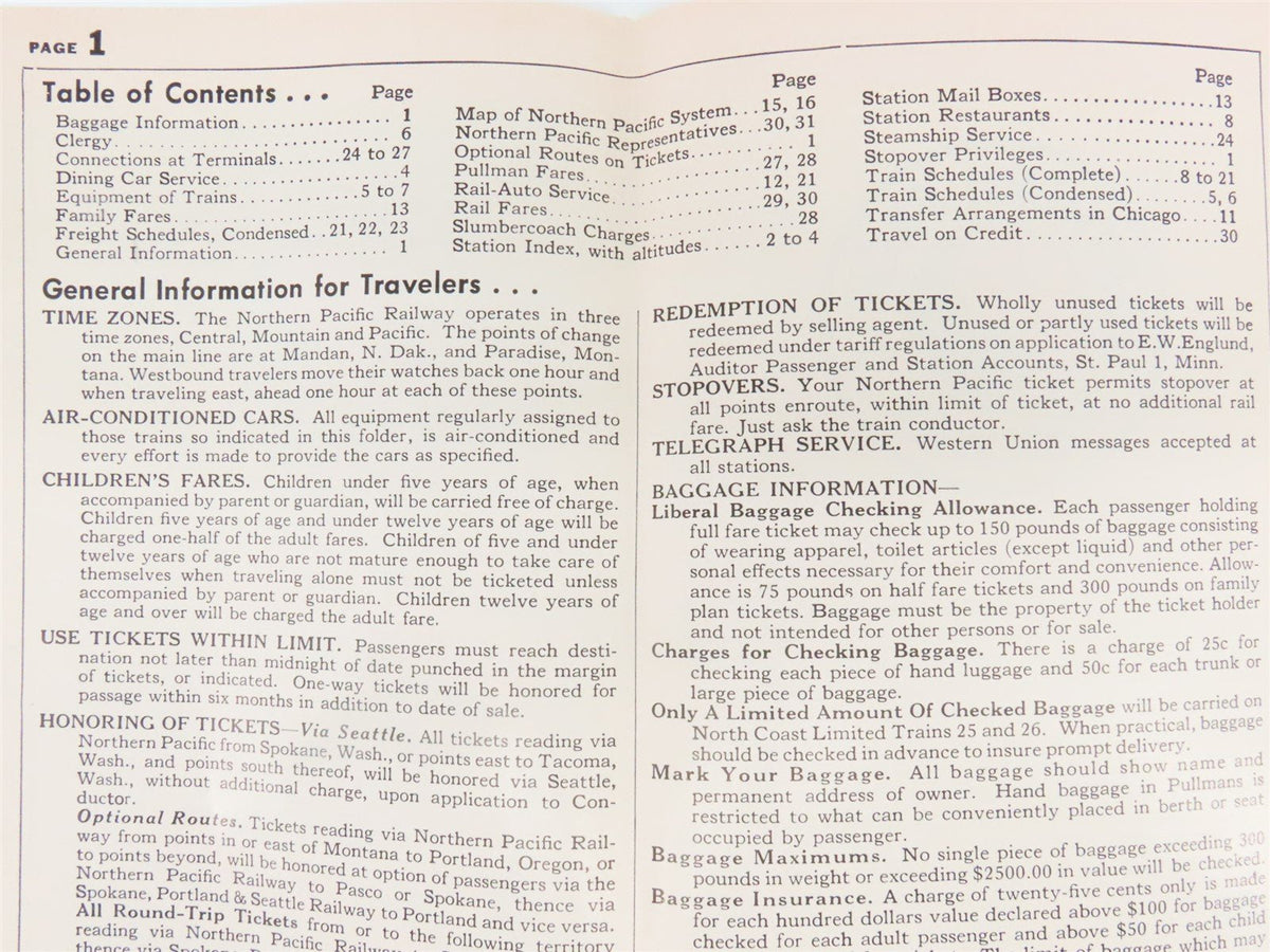 Northern Pacific Route of the Vista-Dome Passenger Train Schedules May 24, 1964