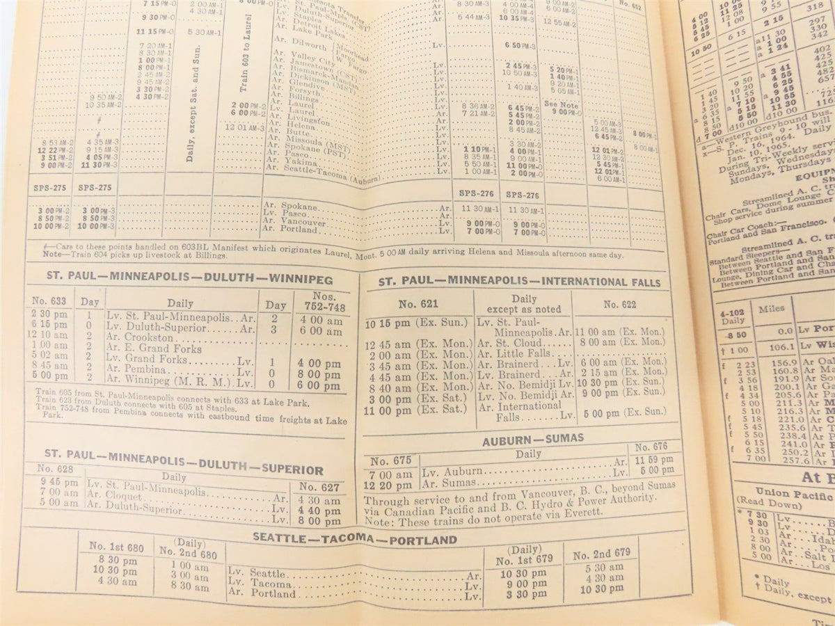 Northern Pacific Route of the Vista-Dome Passenger Train Schedules May 24, 1964