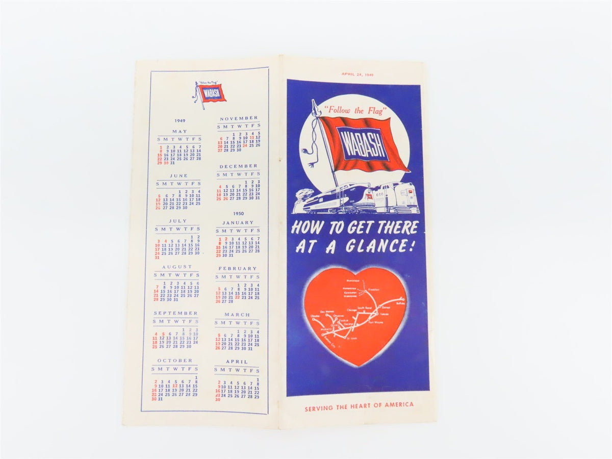 WAB Wabash Railroad &quot;Follow the Flag&quot; Time Tables - April 24, 1949