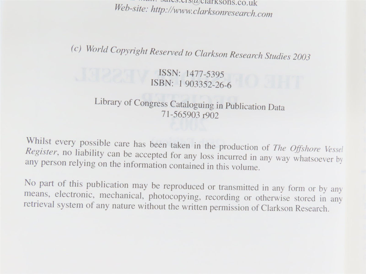 The Offshore Service Vessel Register 2003 by Clarkson Research Studies ©2003 HC