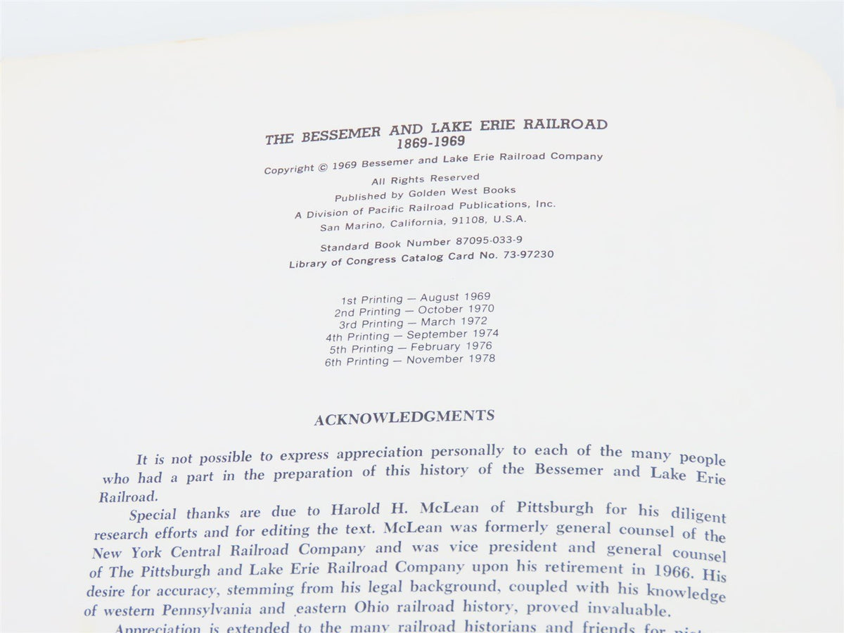 The Bessemer and Lake Erie Railroad 1869-1969 by Roy C Beaver ©1969 HC Book