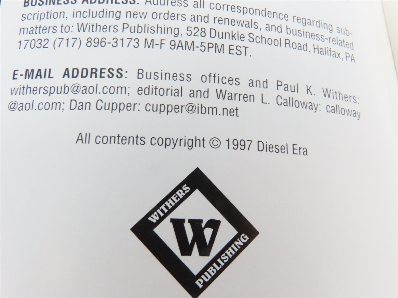 Diesel Era March/April Volume 8 Number 2 by Withers Publishing ©1997 SC Book