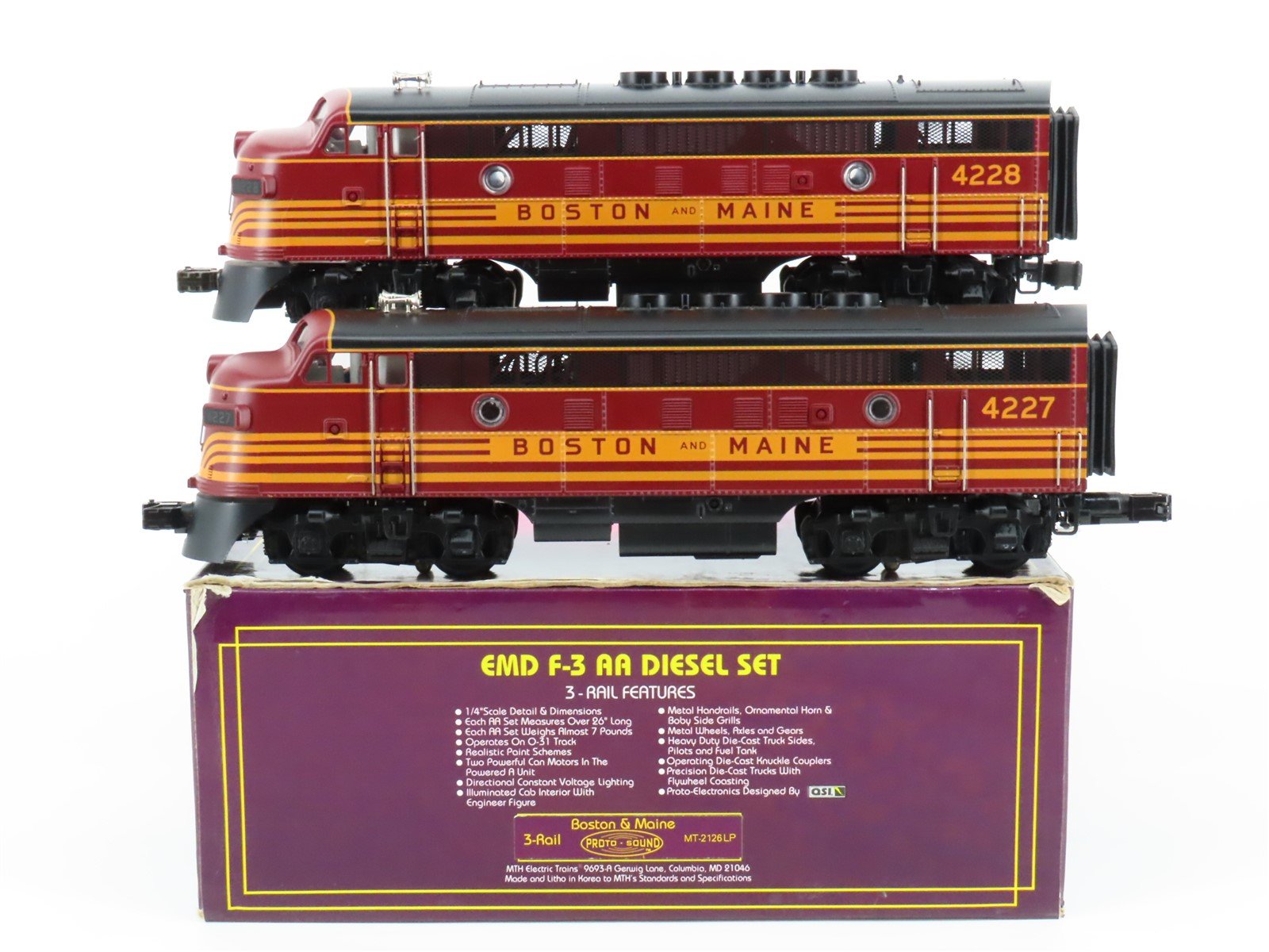 O Gauge 3-Rail MTH MT2126LP B&M Boston & Maine F3 A/A Diesel Locomotive Set