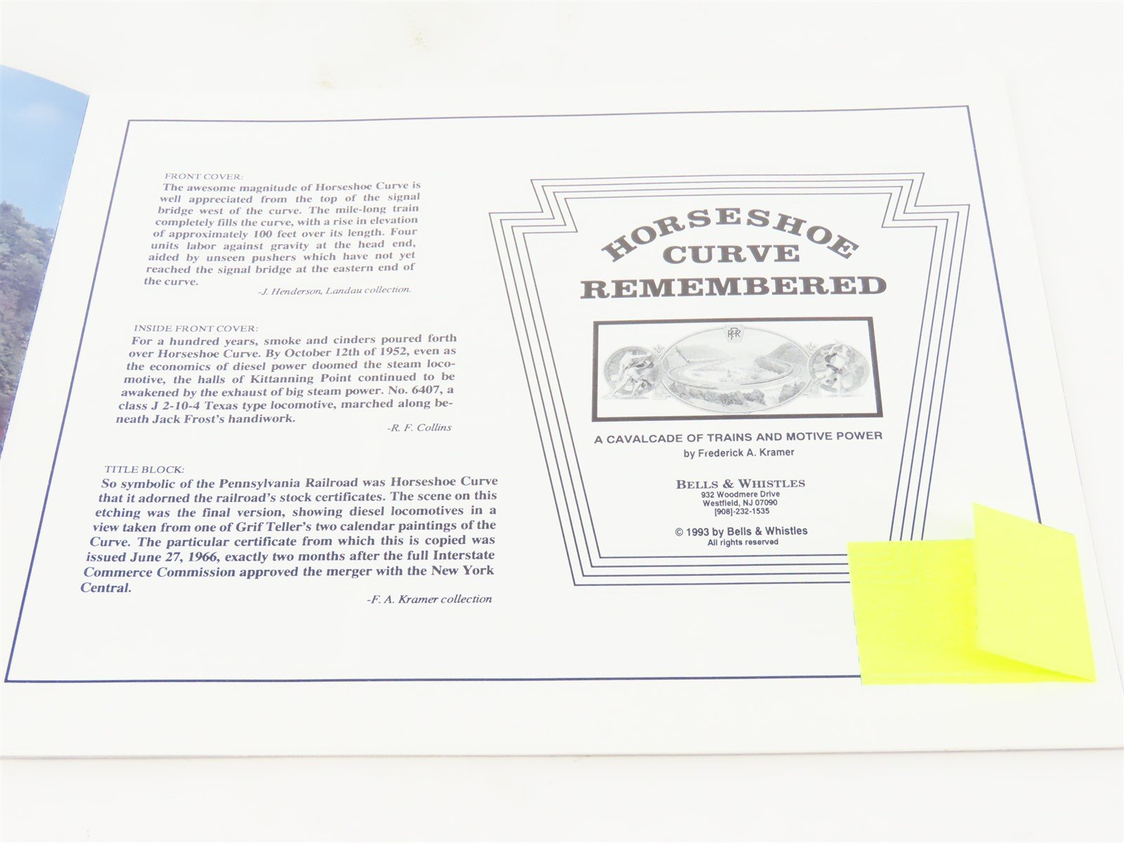 Horseshoe Curve Remembered by Frederick A. Kramer ©1993 SC Book