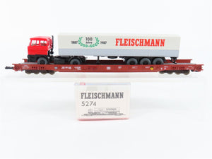 HO Scale Fleischmann 5274 DB Railway 8-Axle Flatcar #49830635 w/Truck Load