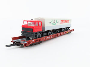 HO Scale Fleischmann 5274 DB Railway 8-Axle Flatcar #49830635 w/Truck Load