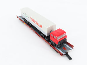 HO Scale Fleischmann 5274 DB Railway 8-Axle Flatcar #49830635 w/Truck Load