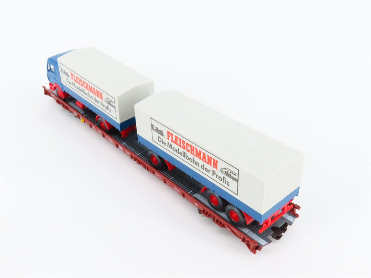 HO Scale Fleischmann 5275 DB Railway 8-Axle Flatcar #49830635 w/Truck Load